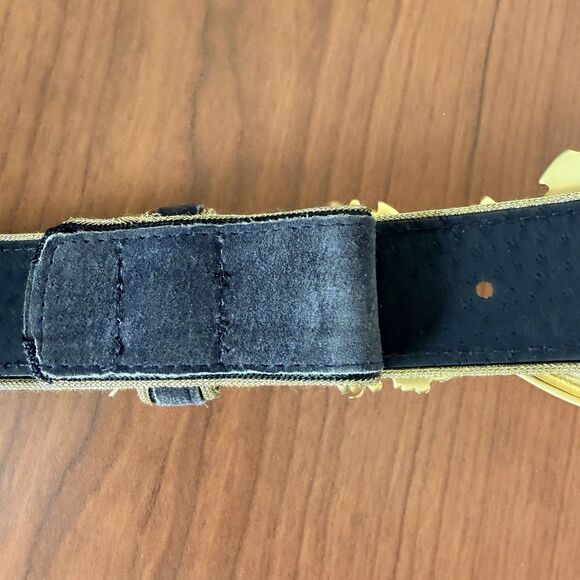 Vintage Doncaster Belt Gold Tone Ornate Buckle Italy Black Velvet USA Baroque main image 13